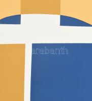 Mark (Márkus), Anna (1928-): Geometrikus kompozíció kékben, 1990. Szitanyomat, papír, jelzett, számo...