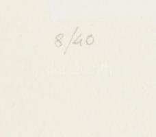 Mark (Márkus), Anna (1928-): Geometrikus kompozíció kékben, 1990. Szitanyomat, papír, jelzett, számo...