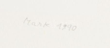 Mark (Márkus), Anna (1928-): Geometrikus kompozíció kékben, 1990. Szitanyomat, papír, jelzett, számo...