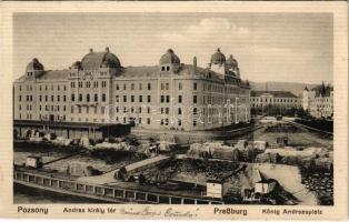 1913 Pozsony, Pressburg, Bratislava; Andrássy király tér, útépítés, Hadtestparancsnoksági épület / square, road construction, Army Headquarters