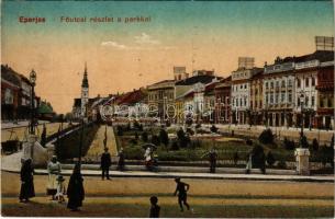 1917 Eperjes, Presov; Fő utca és park. Groszmann Ernő kiadása / main street and park