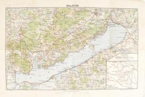 1936 A Balaton térképe, kiadja a M. Kir. Balatoni Intéző Bizottság, 1 : 200.000, Bp., M. kir. Állami Térképészet, kis szakadással, foltokkal, a lap szélén ceruzás feljegyzéssel, hátoldalán Bárány Dezső névbejegyzéssel, 31x47 cm