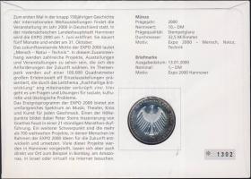 Németország 2000. 10M Ag "EXPO 2000 - Hannover" érmés borítékon elsőnapi bélyegzős bélyegg...