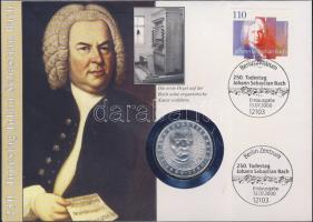 Németország 2000. 10M Ag "Johann Sebastian Bach" érmés borítékon elsőnapi bélyegzős bélyeggel, hátoldali ismertető tanúsítvánnyal T:BU