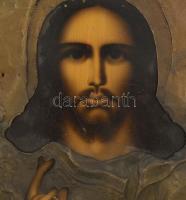 Modern ikon. Fára nyomott kép, rézlemez okláddal, glória hiányzik, 29x24 cm