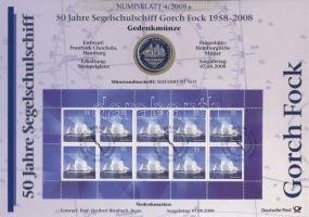 Németország 2008. 10€ Ag "50 éves a Gorch Fock" nagyalakú emlékíven, elsőnapi bélyegzős bélyeg-kisívvel, ismertetővel T:BU