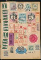 1880-1950 Magyar vegyes tétel, benne ragjegyek, levélzárók, illeték- és okmánybélyegek füzetben