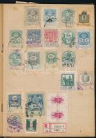 1880-1950 Magyar vegyes tétel, benne ragjegyek, levélzárók, illeték- és okmánybélyegek füzetben