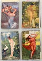 80 db RÉGI erotikus művész képeslap vegyes minőségben albumban / 80 pre-1945 erotic art motive postcards in mixed in an album, mixed quality
