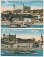 1915 Pozsony, Pressburg, Bratislava; vár és "WIEN" gőzös - 2 db régi képeslap / castle and steamships - 2 postcards