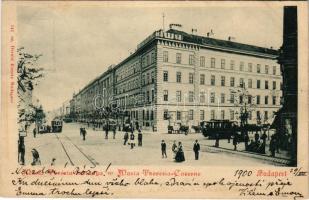 1900 Budapest VIII. Üllői út, Mária Terézia laktanya, villamosok. Divald Károly 141. (ázott / wet damage)