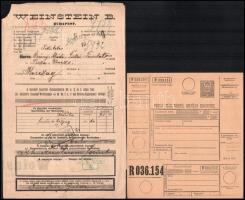cca 1870-80 5 db futott magyar szállítólevél, részben sérült és vágott; cca 1930 1 db kitöltetlen sz...