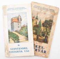 2 db kiránduló füzet: Székesfehérvár. Budapest székesfőváros iskolai kirándulóvonatai 5. Szerk.: Dr. Bodnár Gyula. + Szentendre, Visegrád, Vác. Budapest székesfőváros iskolai tanulmányi kirándulásai 9. Szerk.: Dr. Dombi József. Bp., 1938-1942, (Székesfővárosi Házinyomda). Fekete-fehér képekkel, kihajtható térképekkel. Kiadói papírkötés, viseltes állapotban, sérülésekkel, foltokkal.