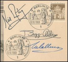 Neil Armstrong (1930-2012), Michael Collins (1930- ), Buzz Aldrin (1930- ) amerikai űrhajósok aláírá...