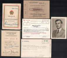 1942-1970 Vegyes okmány tétel, iratok, igazolványok (behívóparancs, egészségügyi igazolvány, MNH Központi Club látogatási jegy, stb.)