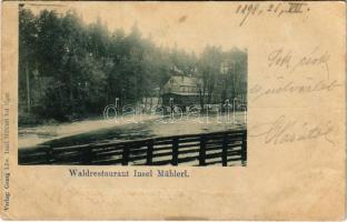 1898 (Vorläufer) Cheb, Eger; Waldrestaurant Insel Mühlerl / forest restaurant. Verlag Georg Löw (wet damage)