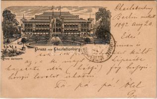 1892 (Vorläufer!!!) Berlin, Charlottenburg, Flora Gartenseite. Very early litho postcard! (cut)