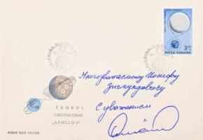 Dumitru Prunariu (1952- ) román űrhajós autográf sorai és aláírása emlékborítékon / Autograph lines of Dumitru Prunariu (1952- ) Romanian astronaut on envelope