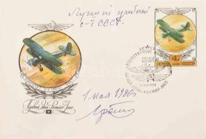 Oleg Konsztantyinovics Antonov (1906-1984) repülőmérnök, autográf dedikálása emlékborítékon / Oleg Konstantinovich Antonov (1906-1984) Soviet autograph signature on special cover
