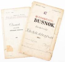 1891-92 Dusnokpuszta (Sajószentpéter) kisközség felvételi előrajzai és Dusnokpuszta adóközség határleírása 24 db nagy méretű + 1 db kézzel rajzolt térkép 48x40 cm