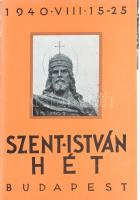 1940 Szent István hét, Budapest, 1940.VIII.15-25. Kiadja: Budapest Székesfőváros Idegenforgalmi Hivatala. Fekete-fehér fotókkal illusztrált prospektus, kihajtva: 54x20 cm