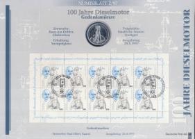Németország 1999. 10M Ag "100 éves a dízelmotor" nagyalakú emlékíven elsőnapi bélyegzős bélyeg-kisívvel T:BU