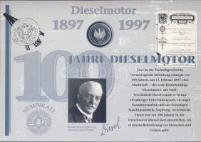 Németország 1999. 10M Ag "100 éves a dízelmotor" nagyalakú emlékíven elsőnapi bélyegzős bé...