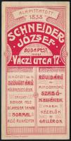 cca 1910 Schneider József Váci utca 17. férfiruha, kötöttáru számolócédula, hajtásnyommal