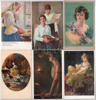 50 db RÉGI szignált művész képeslap hölgyekről, szép állapotban / 50 pre-1945 artist signed postcards in nice condition: ladies
