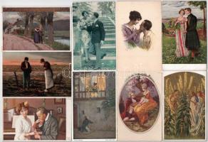 37 db RÉGI szignált művész képeslap szerelmes párokról, szép állapotban / 37 pre-1945 artist signed postcards in nice condition: couples in love