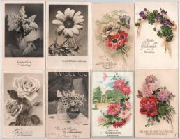 50 db RÉGI virágos üdvözlő képeslap szép állapotban: főleg névnap / 50 pre-1945 flower greeting postcards in nice condition: mostly Name Day