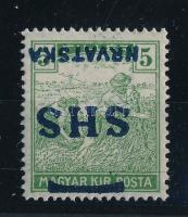 SHS 1918 Arató 5f fordított felülnyomással, Bodor vizsgálójellel. Certificate: Zrinjscak