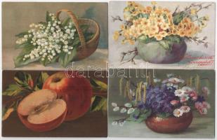 20 db RÉGI virágos művész képeslap szép állapotban / 20 pre-1945 flower art postcards in nice condition