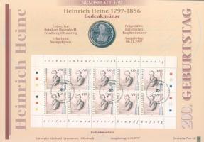 Németország 1997. 10M Ag "Heinrich Heine" nagyalakú emlékíven elsőnapi bélyegzős bélyeg-ki...