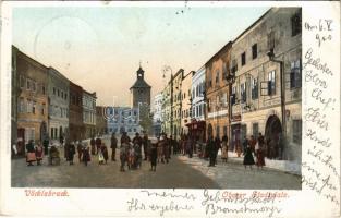 1900 Vöcklabruck, Oberer Stadtplatz / square, shops (small tear)