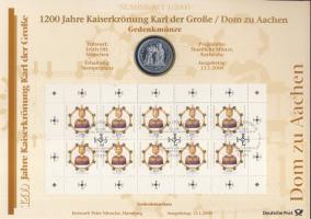 Németország 2000. 10M Ag "Nagy Károly" nagyalakú emlékíven elsőnapi bélyegzős bélyeg-kisívvel T:BU