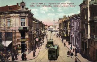 Sofia, Rue Targovska (Prince Boris) / street, Banya-Bashi mosque, trams
