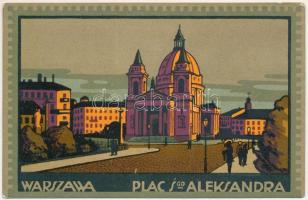 1915 Warszawa, Varsovie, Warschau, Warsaw; Plac Sgo. Aleksandra. Pocztówka, Prawo repro. Zastrz. / square. Art Nouveau litho + &quot;K.u.k. Reitende Artilleriedivision Nr. 5. Batterie Nr. 1.&quot;