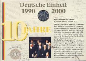 Németország 2000. 10M Ag "10 éves a német egység" nagyalakú emlékíven elsőnapi bélyegzős b...