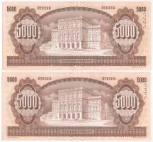 1995. 5000Ft (2x) sorszámkövetők "K 15219276 - K 15219277" T:AU középen kötegelőnyommal
A...