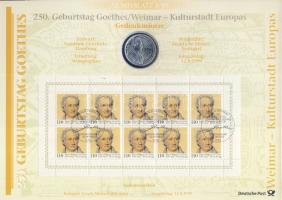 Németország 1999. 10M Ag "Goethe - Weimar" nagyalakú emlékíven elsőnapi bélyegzős bélyeg-kisívvel T:BU