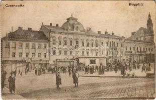 Chernivtsi, Czernowitz, Cernauti, Csernyivci (Bukovina, Bucovina, Bukowina); Ringplatz / square, tram, shops (EB)