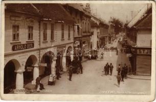 Vukovár, Vukovar; Kralja Petra ulica / utca, Arnold Bier üzlete / street view with shops (kopott sarkak / worn corners)