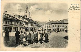 1901 Jablunkov, Jablunkau; Ringplatz. Verlag Anton Ausschwitzer / square, shops of Moritz Fraenkel, Carl Eisenberg, Wilhelm Hladny (fa)