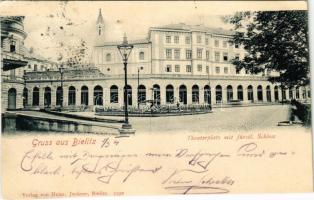 1901 Bielsko-Biala, Bielitz; Theaterplatz mit fürstl. Schloss / theatre and castle (EK)