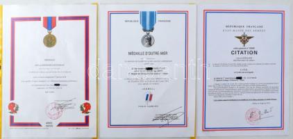 Franciaroszág 2012-2014. 4db klf kitüntetés adományozói okirata (közte Nemzetvédelmi Érem) + 3db klf...