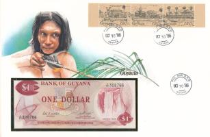 Guyana 1983. 1$ felbélyegzett bankjegyes borítékban, bélyegzéssel T:UNC Guyana 1983. 1 Dollar in banknote envelope with stamp and cancellation C:UNC