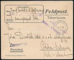 1915 Cenzúrás tábori posta előnyomott levél S.M.S. VIRIBUS UNITIS a német-sziléziai Ostrava-ba küldve Mahr. Ostraucenzúrával