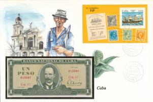 Kuba 1982. 1P felbélyegzett bankjegyes boríték bélyegzéssel T:UNC Cuba 1982. 1 Peso in banknote envelope with stamp and cancellation C:UNC