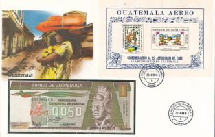 Guatemala 1988. 50c felbélyegzett bankjegyes borítékban, bélyegzéssel T:UNC Guatemala 1988. 50 Centavos in banknote envelope with stamp and cancellation C:UNC